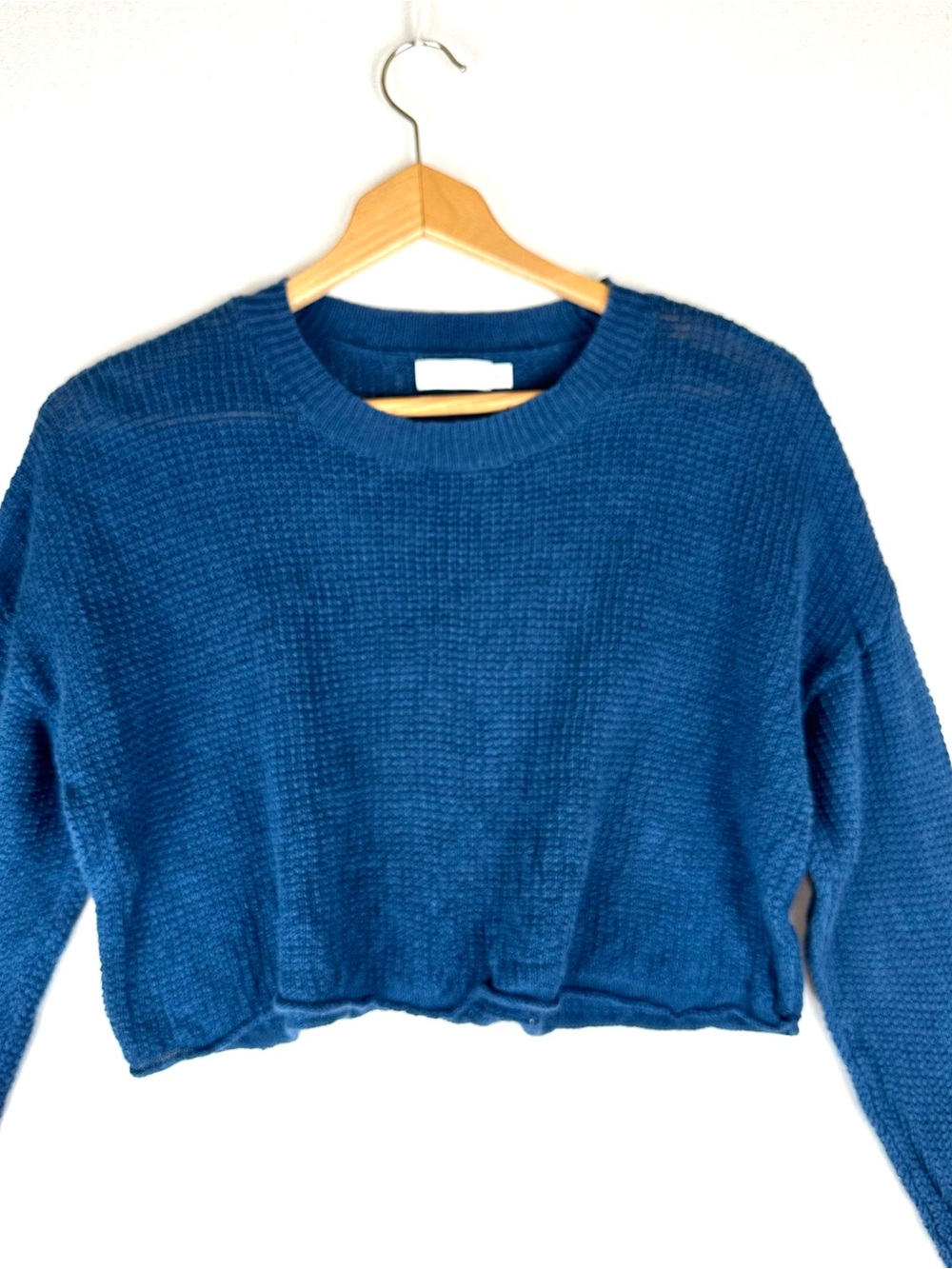 Onia Cropped Waffle Crewneck Pullover Sweater Linen Lightweight - Picture 3 of 10